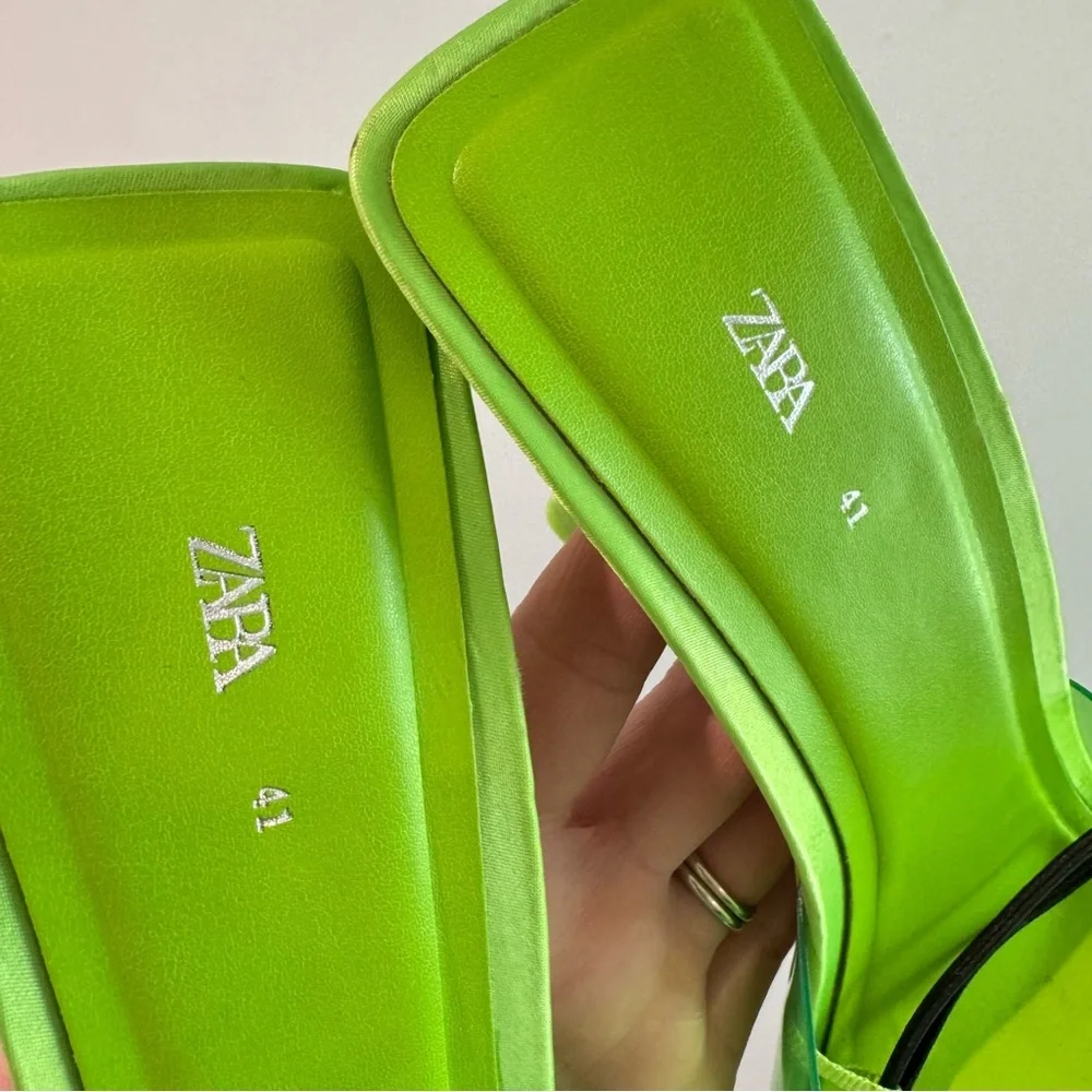 NWT Zara Lime Green High Heel Vinyl Mules Size 41 - Picture 9 of 11